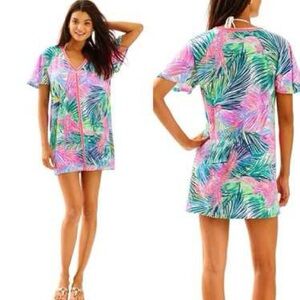 Lilly Pulitzer Pink, Green & Blue Tropical Leaf Swim Coverup